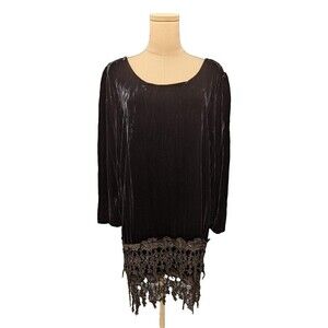 ALEXANDER BROWN‎ LA One Size Top Velvet Scoop Neck Crochet Fringe Hem Vintage